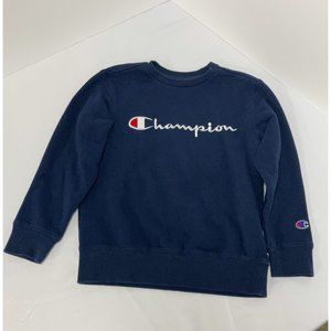 Champion Navy Blue Kids Sweatshirt Size Small Script Logo Across the Front